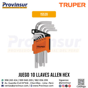 Juego 10 llaves allen std punta hexagonal con organizador 15539 Truper