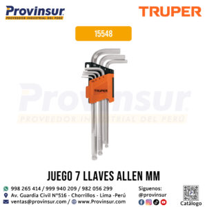 Juego 7 llaves allen largas mm punta bola con organizador 15548 Truper