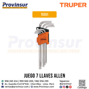 Juego 7 llaves allen largas std punta bola con organizador 15551 Truper