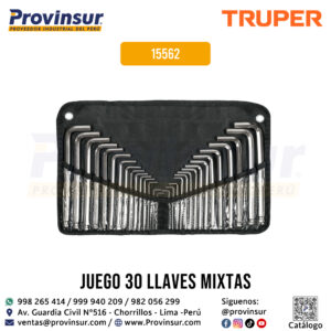 Juego 30 llaves allen largas std y mm punta bola en estuche 15562 Truper