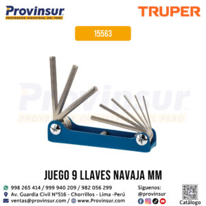 Juego de 9 llaves allen en mm tipo navaja cuerpo de lámina 15563 Truper