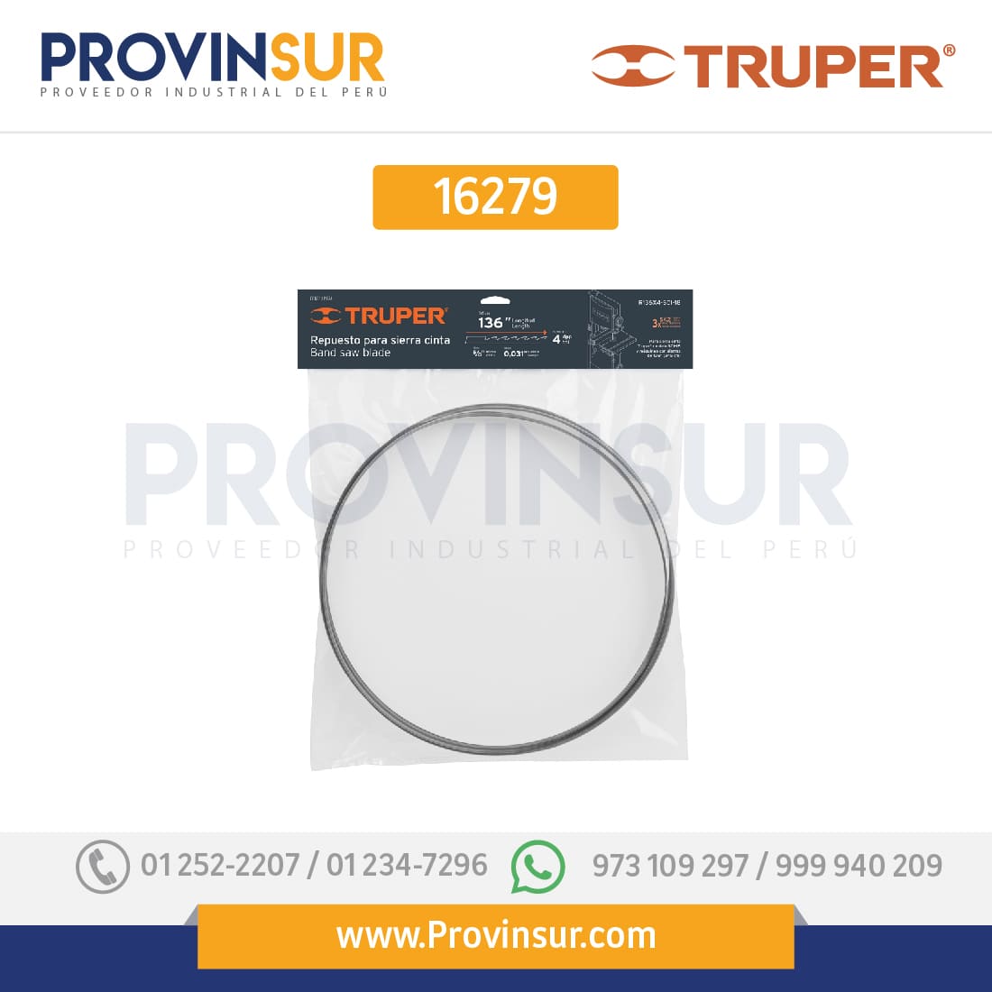 Repuesto sierra 136" x 4 dpp, para sierra cinta SCI-18 16278 Truper 1 Repuesto sierra 136" x 4 dpp, para sierra cinta SCI-18 16278 Truper