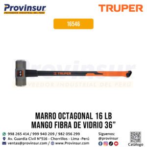 Comba octagonal 16 lb con mango fibra de vidrio 36'' 16546 Truper