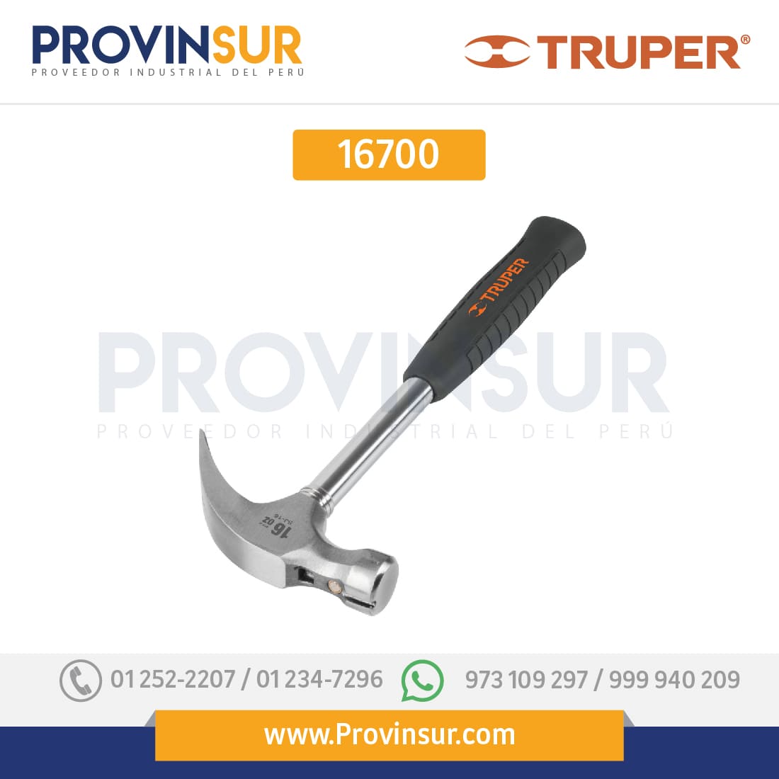 Martillo pulido 16 oz, uña curva, mango tubular con neopreno 16700 Truper 1 Martillo pulido 16 oz, uña curva, mango tubular con neopreno 16700 Truper