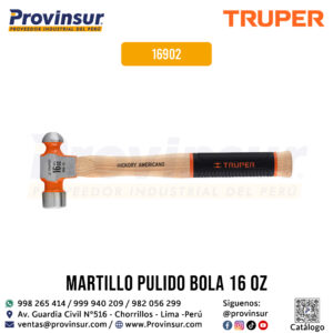 Martillo pulido de bola 16 oz mango hickory 16902 Truper