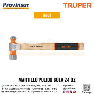 Martillo pulido de bola 24 oz mango hickory con grip 16903 Truper