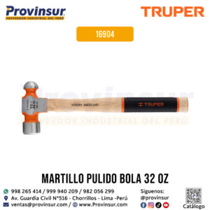 Martillo pulido de bola 32 oz mango hickory con grip 16904 Truper