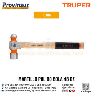 Martillo pulido de bola 48 oz mango hickory con grip 16906 Truper