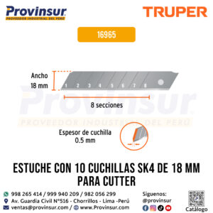 Estuche con 10 cuchillas SK4 de 18 mm para cutter 16965 Truper