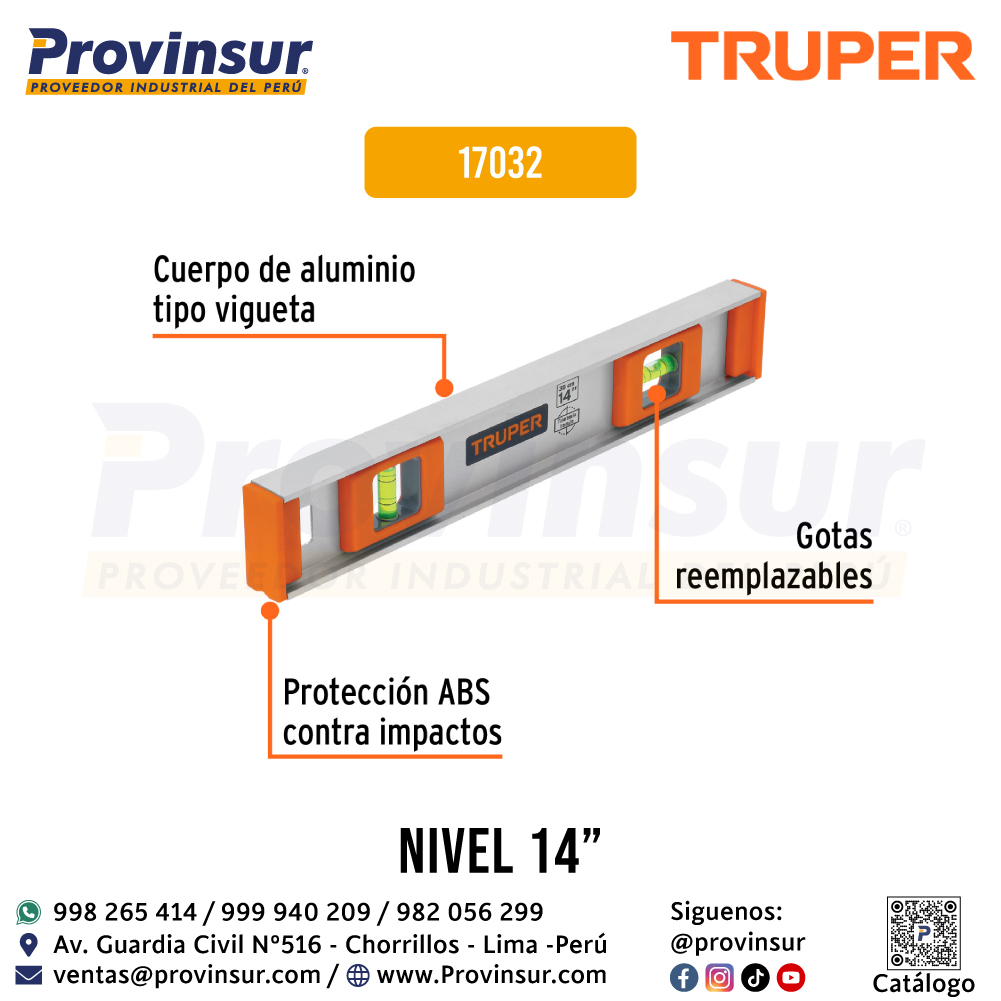 Nivel profesional de 14'' con protección de ABS 17032 Truper 3 Nivel profesional de 14'' con protección de ABS 17032 Truper