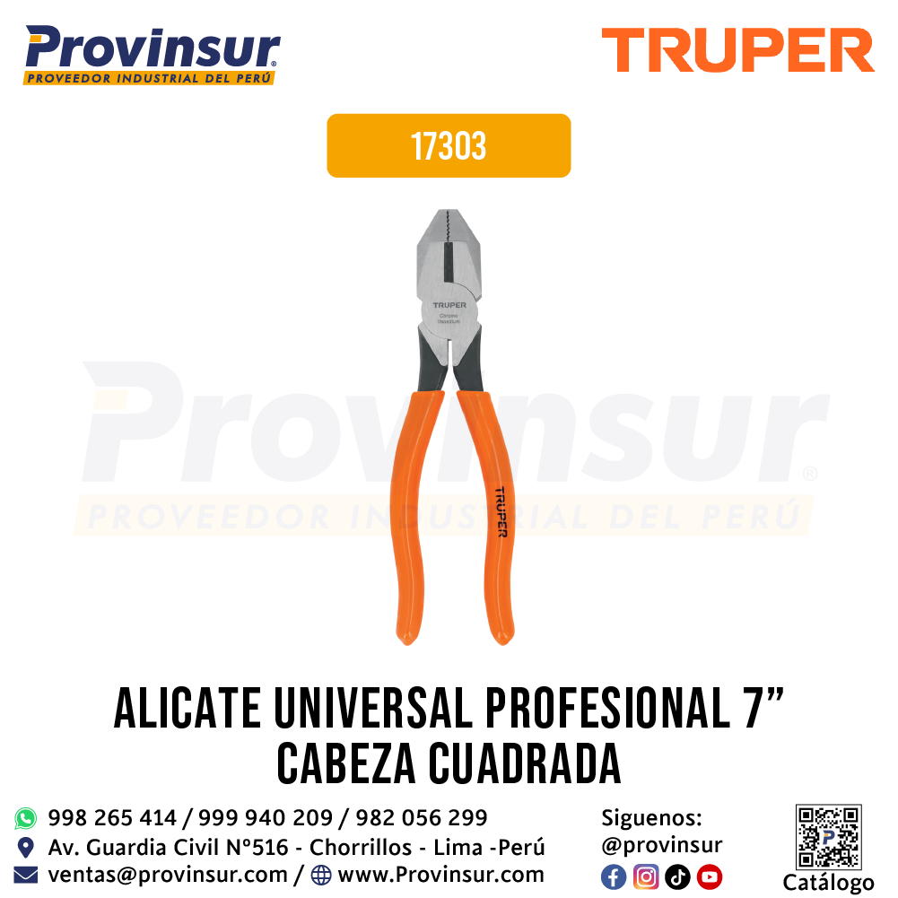 Pinza para electricista de 7'' uso rudo con mango PVC 17303 Truper 1 Pinza para electricista de 7'' uso rudo con mango PVC 17303 Truper