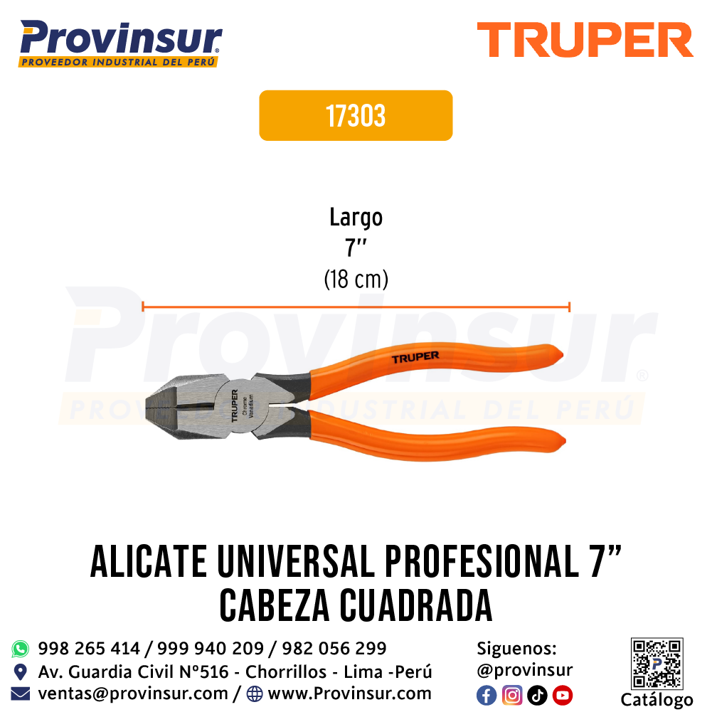 Pinza para electricista de 7'' uso rudo con mango PVC 17303 Truper 2 Pinza para electricista de 7'' uso rudo con mango PVC 17303 Truper