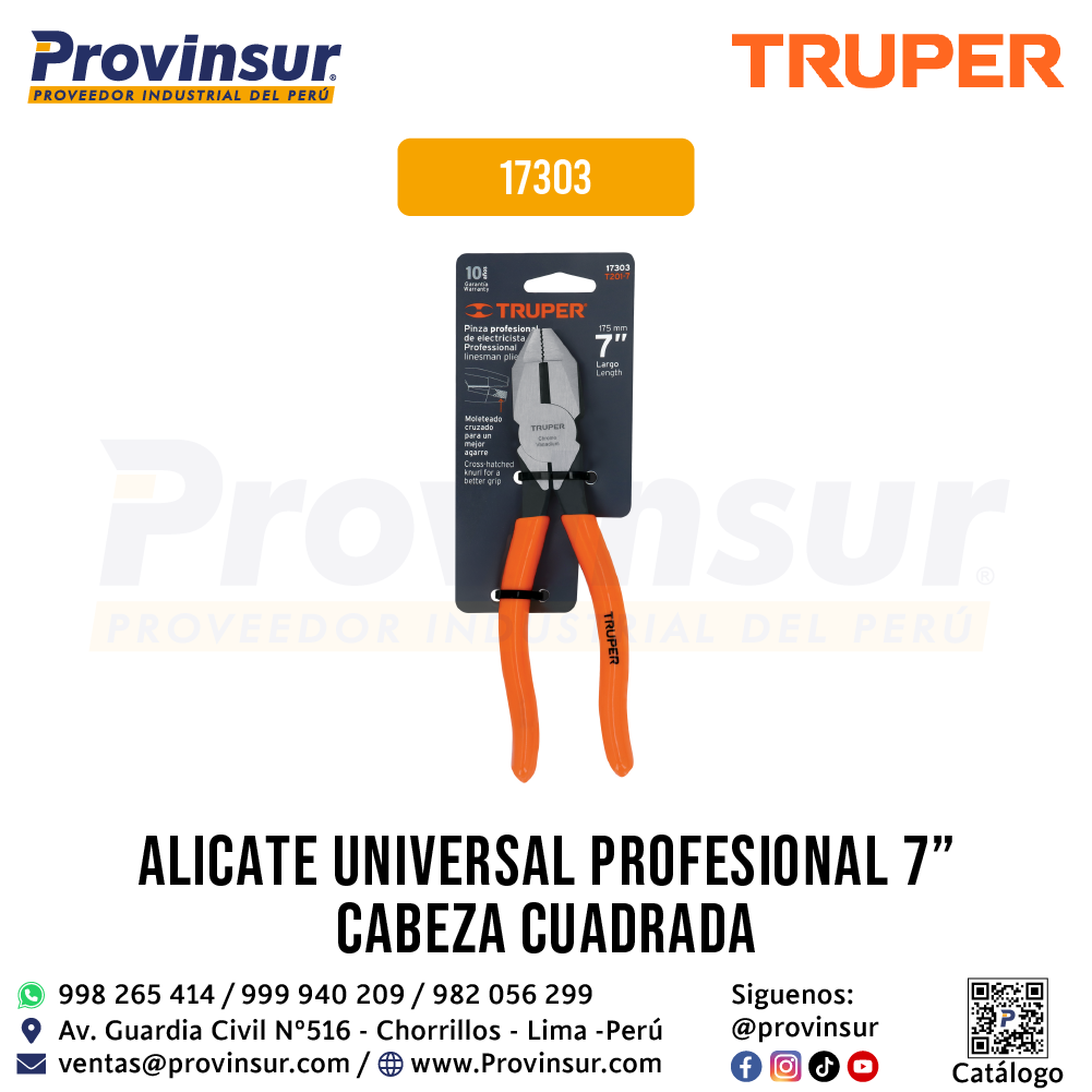 Pinza para electricista de 7'' uso rudo con mango PVC 17303 Truper 4 Pinza para electricista de 7'' uso rudo con mango PVC 17303 Truper