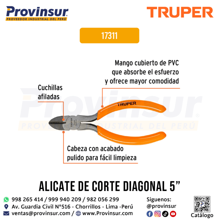 Pinza de Corte Diagonal 5'' con Mango de PVC 17311 Truper » Provinsur SAC