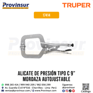 Pinza de Presión 9'' Tipo ''C'' con Mordaza Autoajustable 17414 Truper