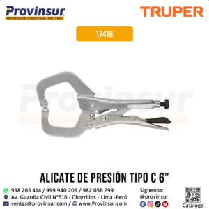Pinzas de Presión 6'' Tipo ''C'' con Mordaza Fija 17416 Truper