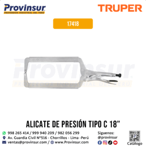 Pinza de presión 18'' Tipo ''C'' con Mordazas Fija 17418 Truper