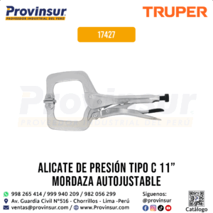 Pinza de Presión 11'' Tipo ''C'' con Mmordaza Autoajustable 17427 Truper