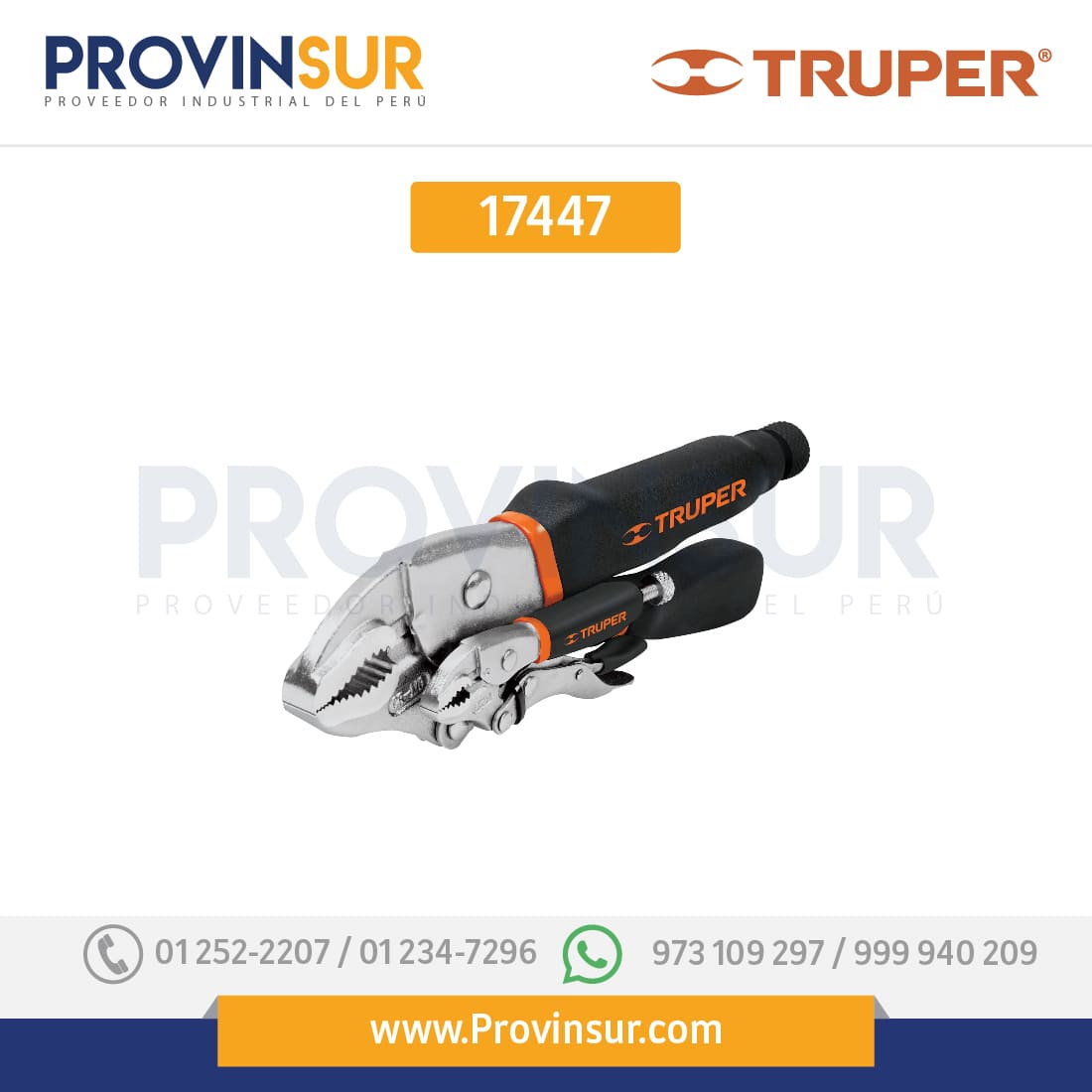Juego de dos pinzas curvas, de presión, mango de vinil 17447 Truper 1 Juego de dos pinzas curvas, de presión, mango de vinil 17447 Truper