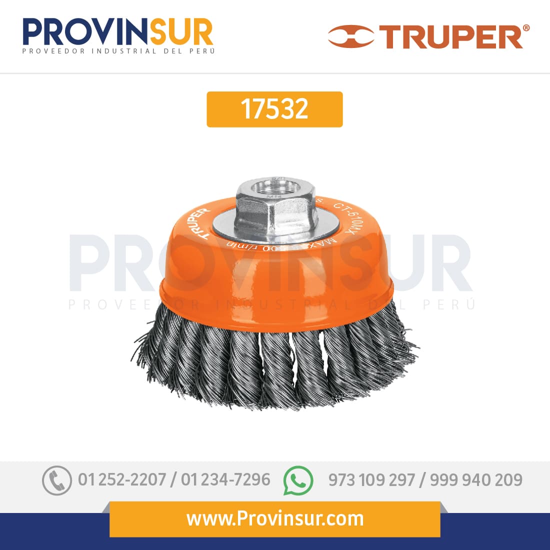 Carda copa, alambre trenzado grueso, 4", M14 para esmeril 17532 Truper 1 Carda copa, alambre trenzado grueso, 4", M14 para esmeril 17532 Truper