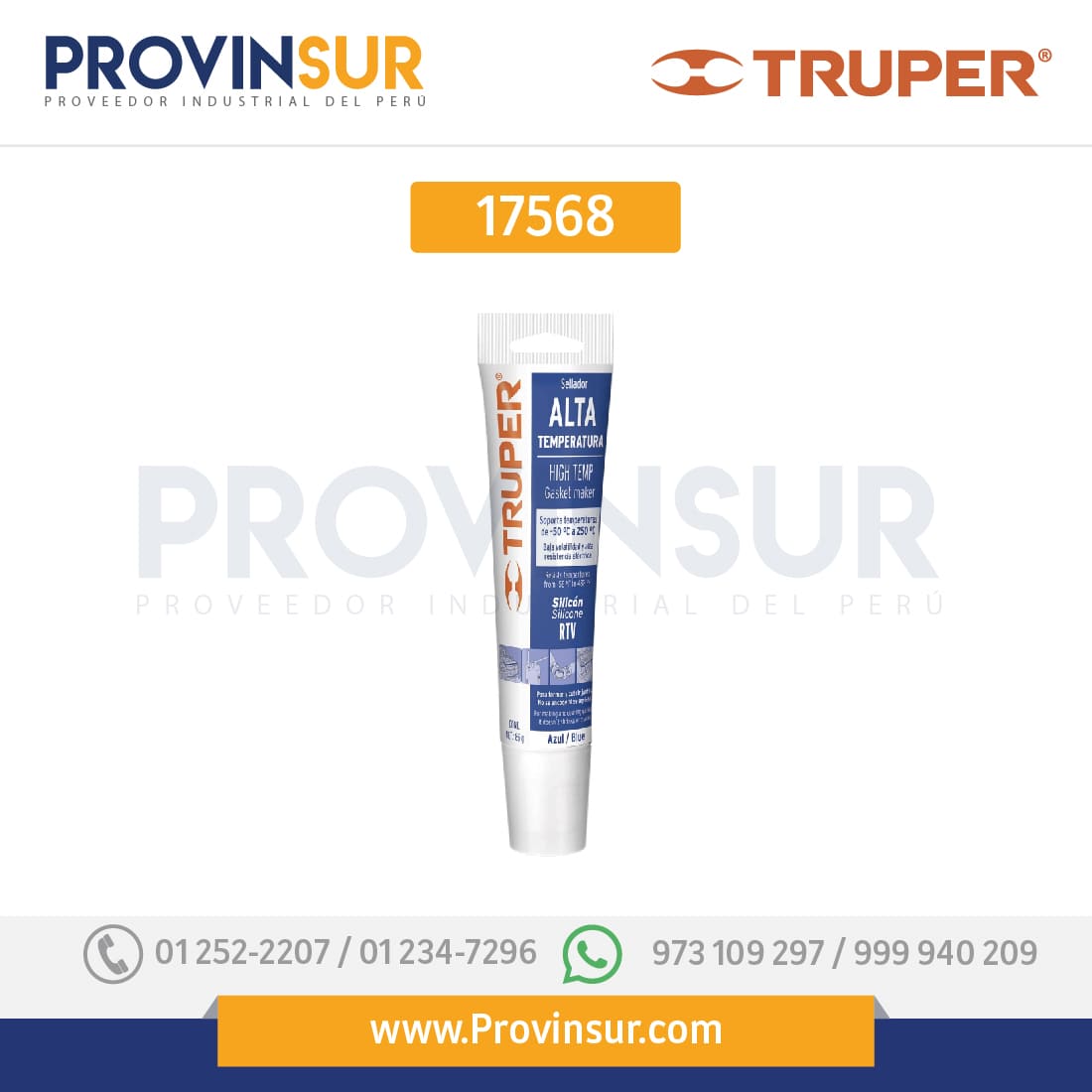 Sellador para altas temperaturas, silicón azul, 85 gr 17568 Truper 1 Sellador para altas temperaturas, silicón azul, 85 gr 17568 Truper