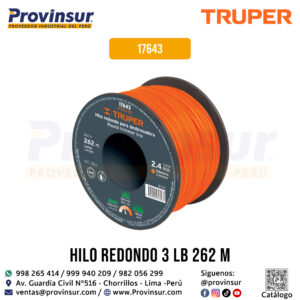 Hilo redondo para desbrozadora 2.4mm x 262 metros en carrete 17643 Truper