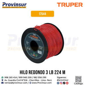 Hilo redondo para desbrozadora 2.7mm x 224 metros en carrete 17644 Truper