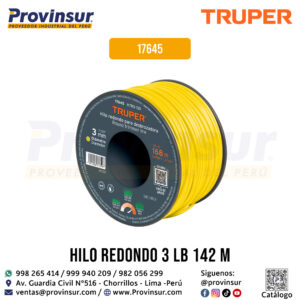 Hilo redondo para desbrozadora 3mm x 168 metros en carrete 17645 Truper
