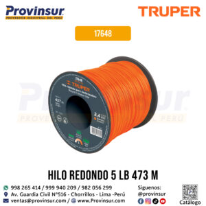 Hilo redondo para desbrozadora 2.4mm x 437 metros en carrete 17648 Truper