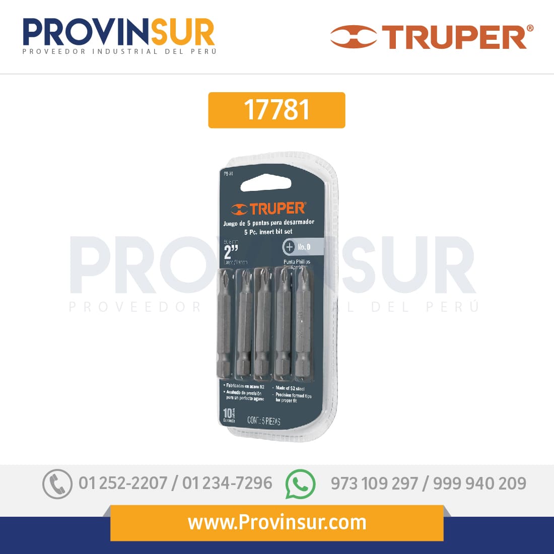 JUEGO DE 5 PUNTAS PARA DESARMADOR, PUNTA # 0, 2" 17781 Truper 1 JUEGO DE 5 PUNTAS PARA DESARMADOR, PUNTA # 0, 2" 17781 Truper