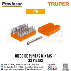 Juego de puntas mixtas de 1'' en organizador de plástico x 33 piezas 17788 Truper