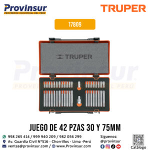 Juego de 42 puntas 1/2'' y 3/8'' de 75 y 30mm estuche metálico 17809 Truper