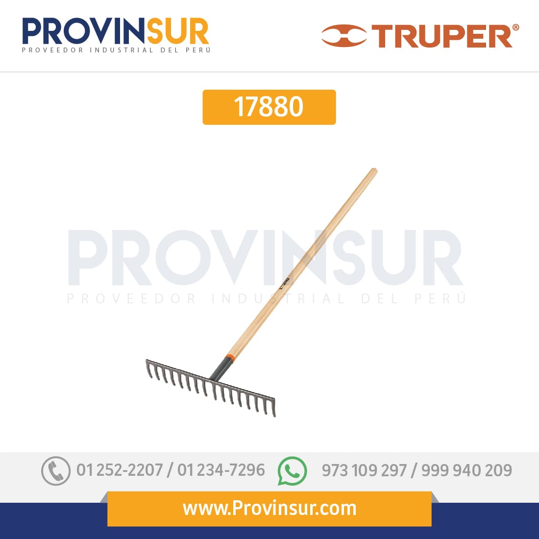 Rastrillo recto, 16 dientes, mango 60" 17880 Truper 1 Rastrillo recto, 16 dientes, mango 60" 17880 Truper