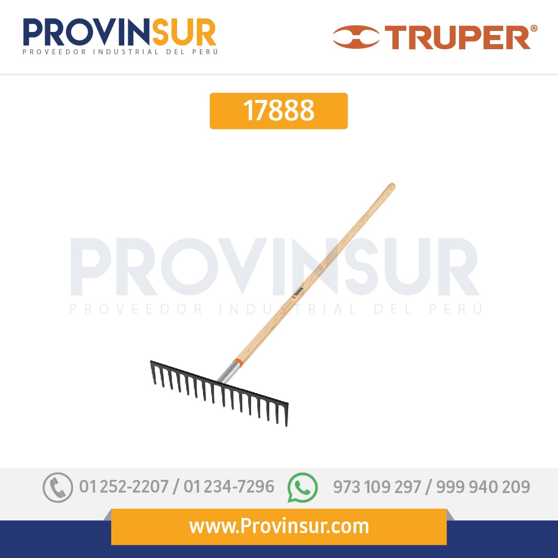 Rastrillo reforzado, 16 dientes, mango 50" 17888 Truper 1 Rastrillo reforzado, 16 dientes, mango 50" 17888 Truper