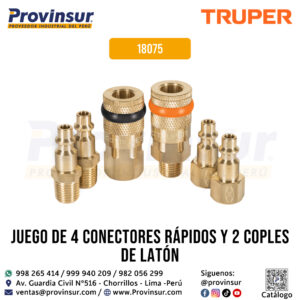 Juego de 4 conectores rápidos y 2 coples de latón para compresor de aire 18075 Truper