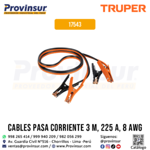 Cables pasa corriente 3m calibre 225 A 8 AWG 17543 Truper