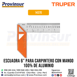 Escuadra para carpintero de 6 pulgadas con mango de aluminio 14370 Truper