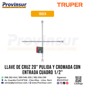 Llave de cruz 20 pulgadas pulida y cromada con entrada 1/2 18024 Truper