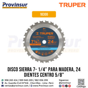 Disco Sierra 7-1/4'' para Madera de 24 dientes y Centro 5/8'' 18300 Truper