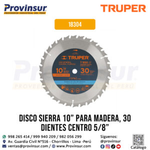 Disco Sierra 10'' para Madera de 30 dientes y Centro 5/8'' 18304 Truper