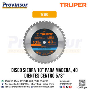 Disco Sierra 10'' para Madera con 40 dientes y Centro 5/8'' 18305 Truper