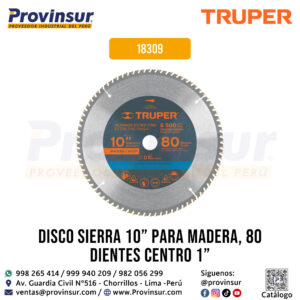 Disco Sierra 10'' para Madera de 80 dientes y Centro 1'' 18309 Truper