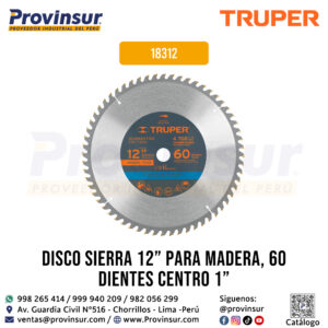 Disco Sierra 12'' para Madera de 60 dientes y Centro 1'' 18312 Truper