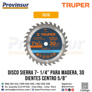 Disco Sierra 7-1/4'' para Madera de 30 dientes y Centro 5/8'' 18318 Truper