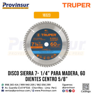 Disco Sierra 7-1/4'' para Madera de 60 Dientes y Centro 5/8'' 18324 Truper