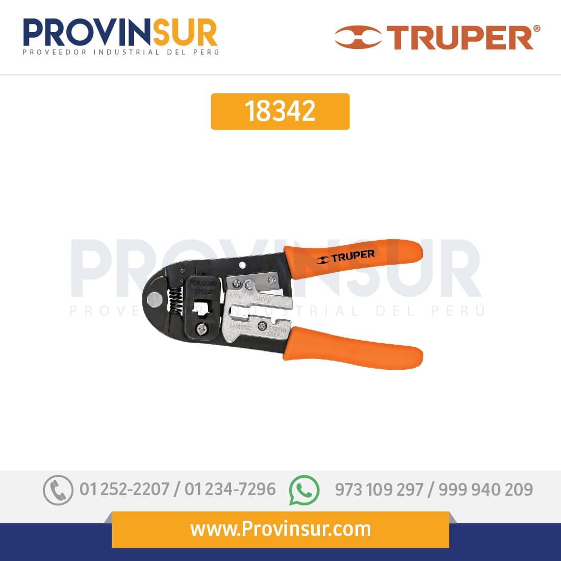 Pinza ponchadora, módulos intercambiables, cables RJ-45 18342 Truper 1 Pinza ponchadora, módulos intercambiables, cables RJ-45 18342 Truper