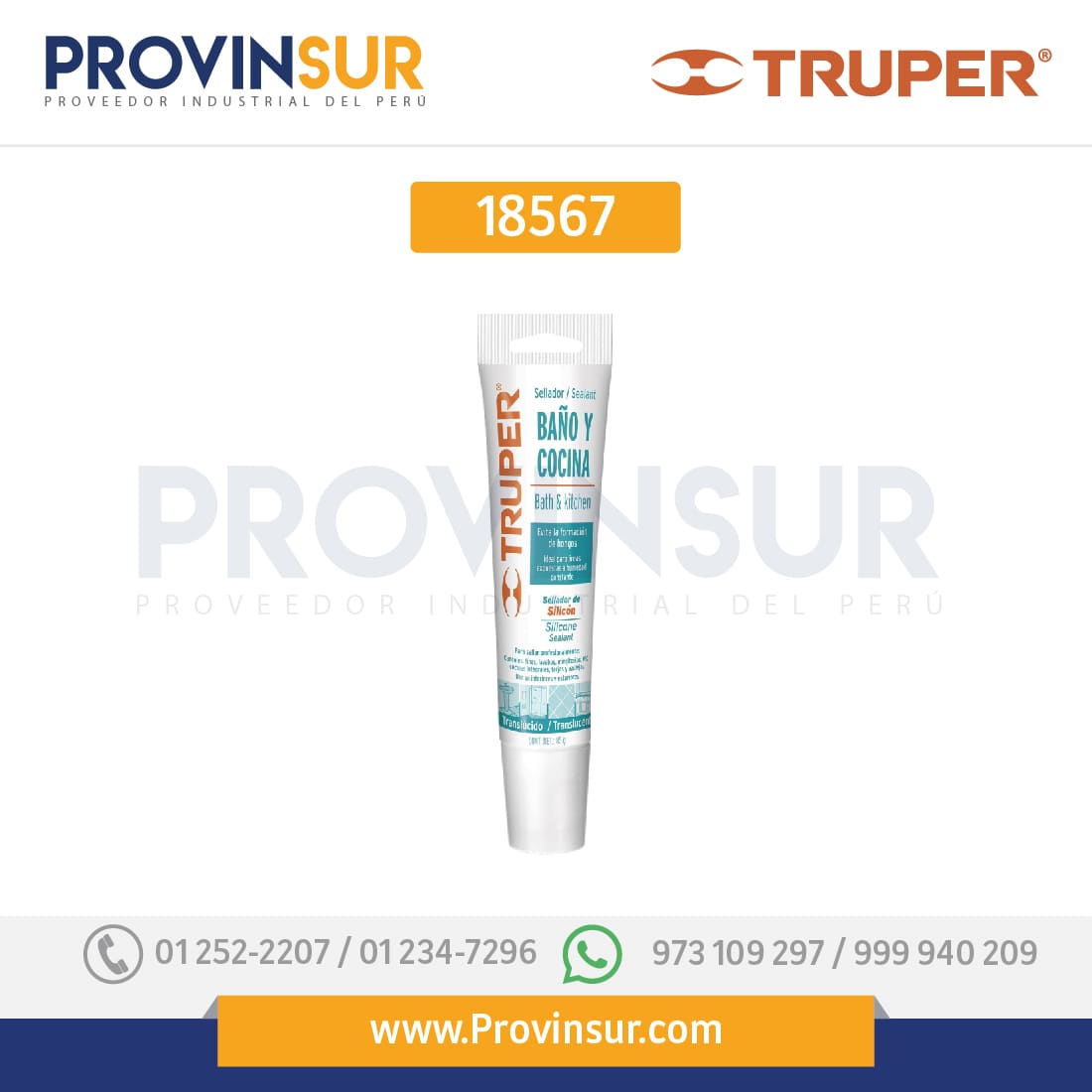 Sellador translúcido para baño y cocina, 85 gr 18567 Truper 1 Sellador translúcido para baño y cocina, 85 gr 18567 Truper