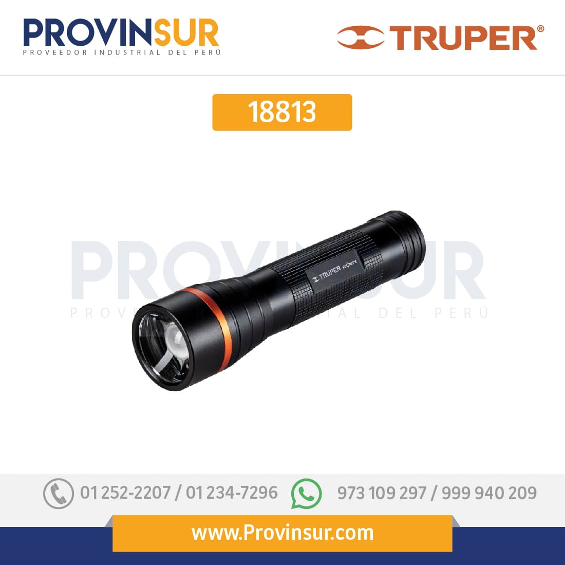 Linterna de aluminio, de pilas, 500 lm, LED Cree 18813 Truper 1 Linterna de aluminio, de pilas, 500 lm, LED Cree 18813 Truper