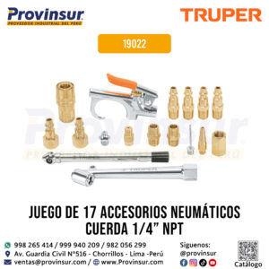 Juego de 17 Accesorios Neumáticos con Cuerda 1/4'' NPT 19022 Truper