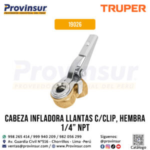 Cabeza Infladora de LLantas con Clip / Hembra de 1/4'' NPT 19026 Truper